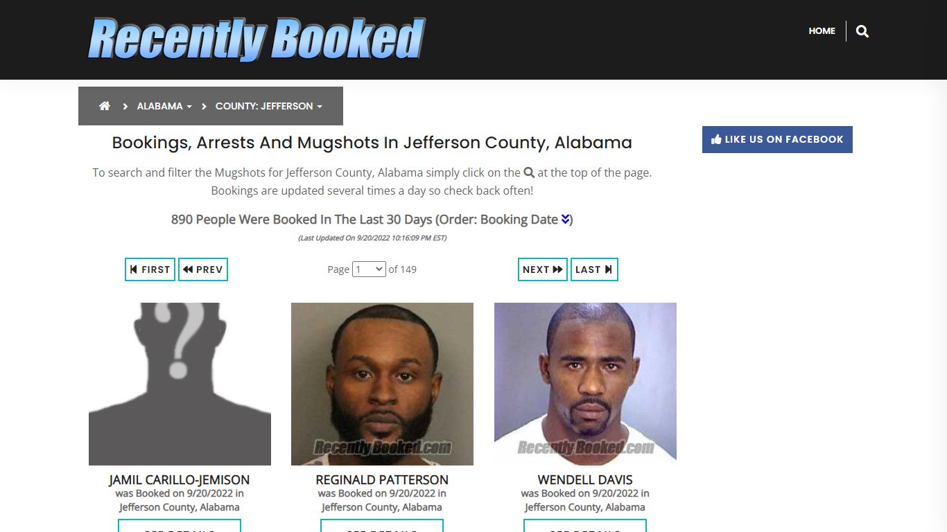 Bookings, Arrests and Mugshots in Jefferson County, Alabama